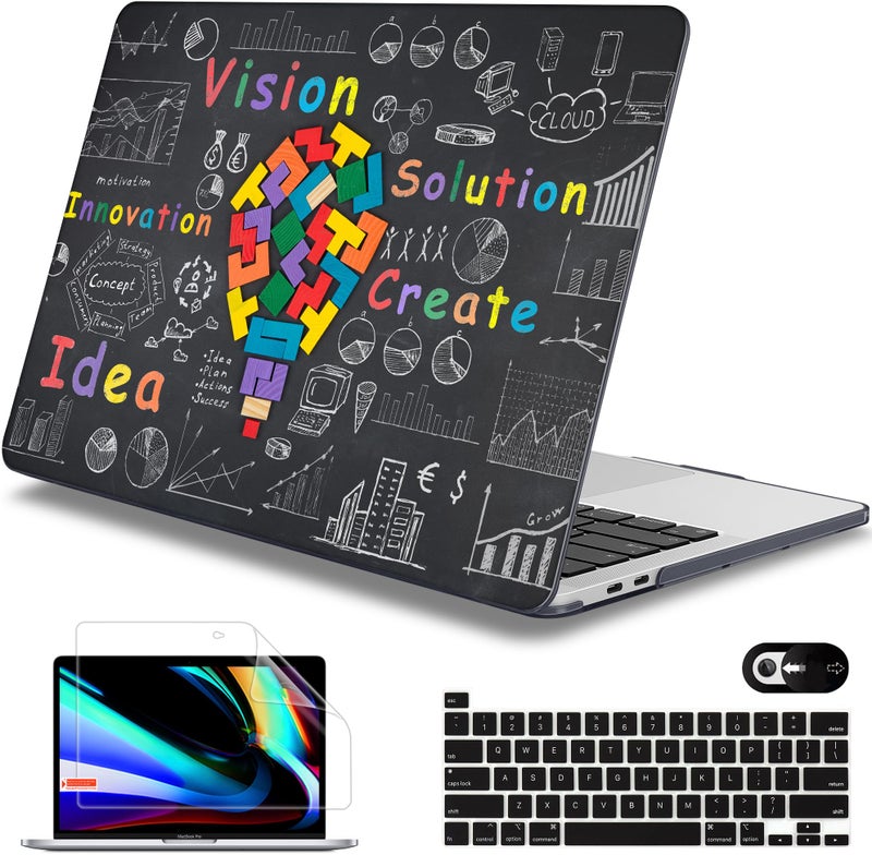 Mektron for MacBook Pro 13-inch Case 2022 2021 2020 A2338 M2 M1 A2289 A2251, Printed Plastic Hard Shell Cover for MacBook Pro 13.3-inch Touch Bar/Touch ID, Geometric Blackboard - Image 1