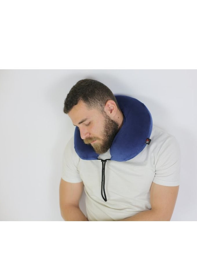 HT Memory Foam Travel Pillow with U-Shaped Neck for Neck Comfort While Traveling, Navy - Image 4