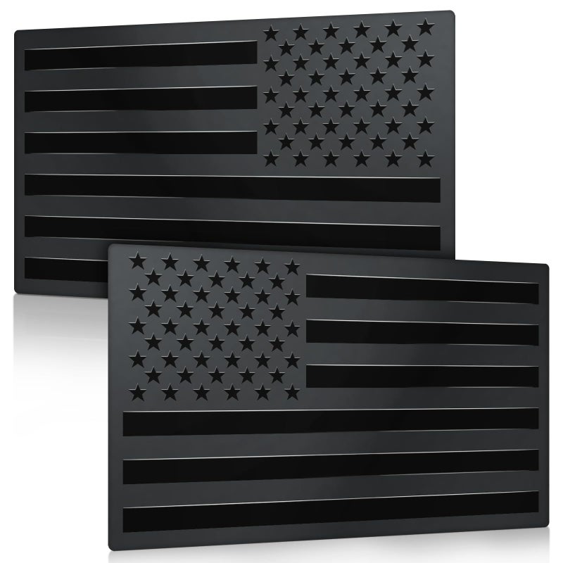 QBSID 2 Pack 3D Metal Black American Flag Decal - Embossed Matte American Flag Decals for Trucks, Car, SUV & Motorcycle Bumper Stickers (5"x3") - Image 1