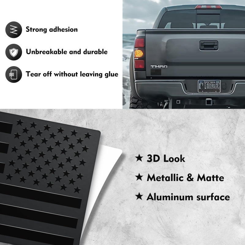 QBSID 2 Pack 3D Metal Black American Flag Decal - Embossed Matte American Flag Decals for Trucks, Car, SUV & Motorcycle Bumper Stickers (5"x3") - Image 3