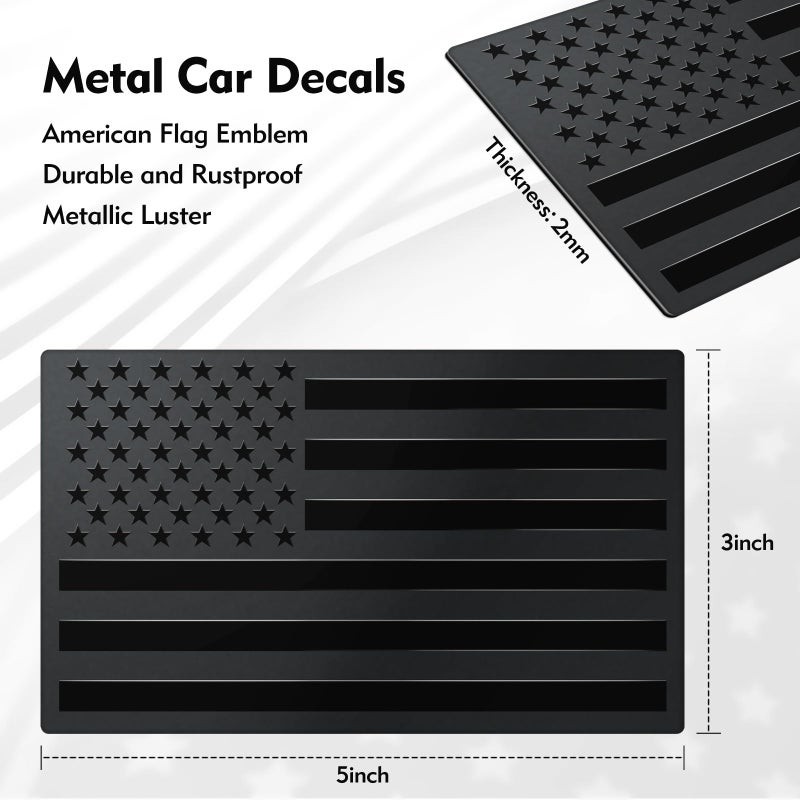 QBSID 2 Pack 3D Metal Black American Flag Decal - Embossed Matte American Flag Decals for Trucks, Car, SUV & Motorcycle Bumper Stickers (5"x3") - Image 2