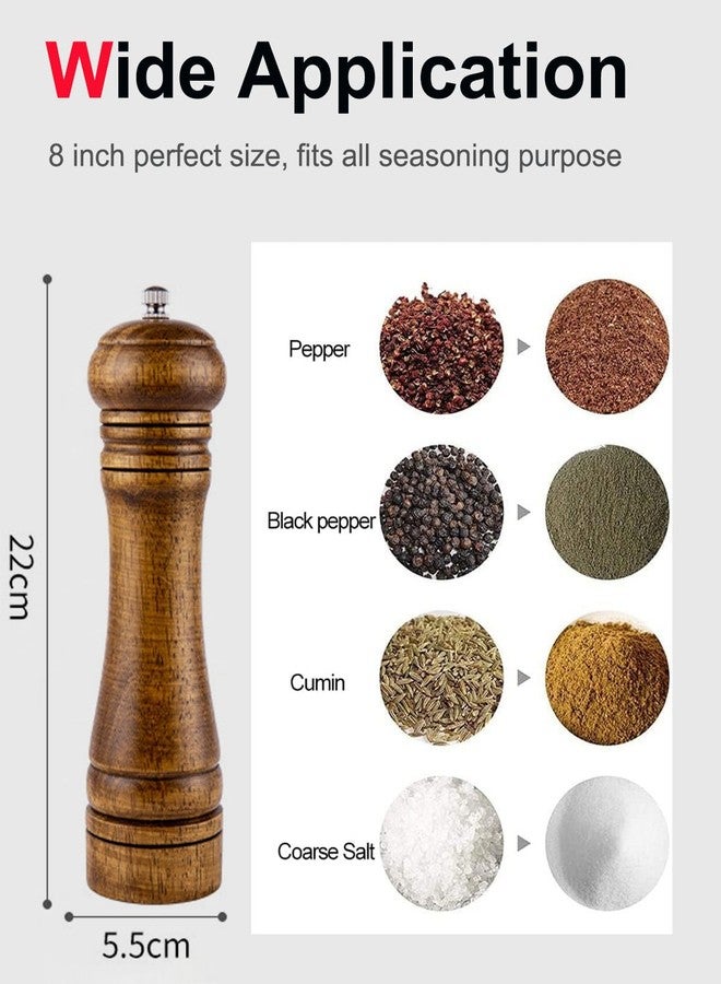 TooWoom Pepper Grinder Salt Grinder Wooden Pepper Mill Grinder w/Adjustable Coarse, 8 inch Tall Wood Refillable Manual Pepper Grinder Mill Peppermill for Black Peppercorn - Image 5
