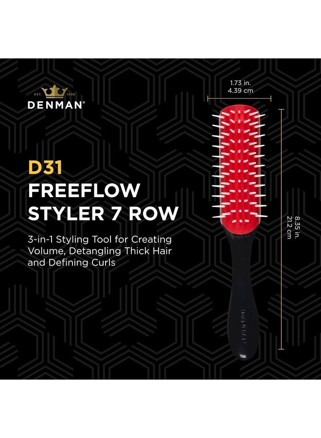 DENMAN Free Flow Wide Spaced Pins 7 Row Hair Styling Brush - 3-in-1 Styling Tool for Creating Volume, Detangling Thick Hair and Defining Curls, D31 - Image 2