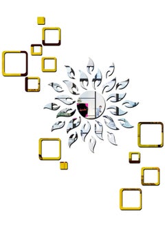 Bikri Kendra Bikri Kendra Ind Sun Silver with 12 Square Golden Mirror Stickers for Wall Mirror Stickers for Wall Acrylic Stickers Wall Stickers for Hall Room Bed Room Kitchen 