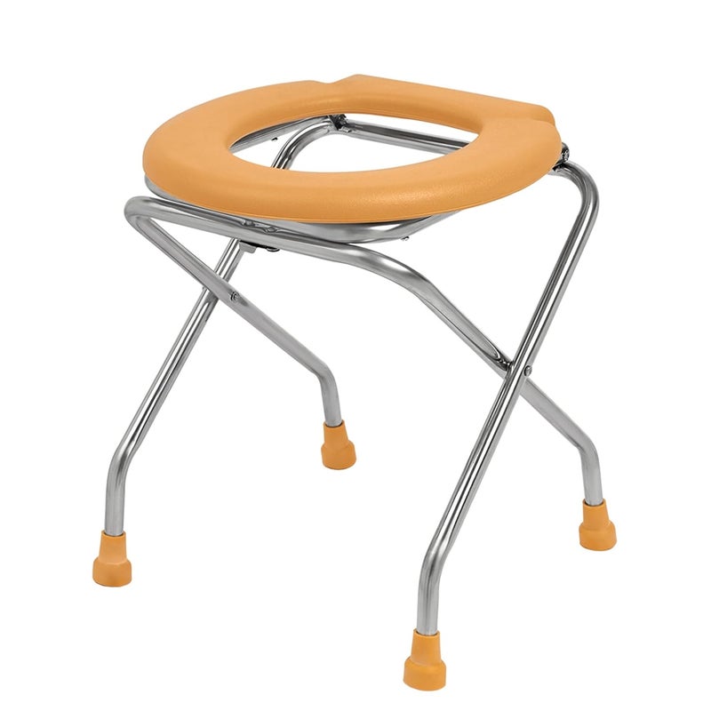 NEOSAFE Stainless Steel Premium Folding Shower Bathing Room Commode Stool Indian Toilet Seat for Elderly Disabled Man and Pregant Women Support Safe Chair Anti-Slip (Orange) - Image 1
