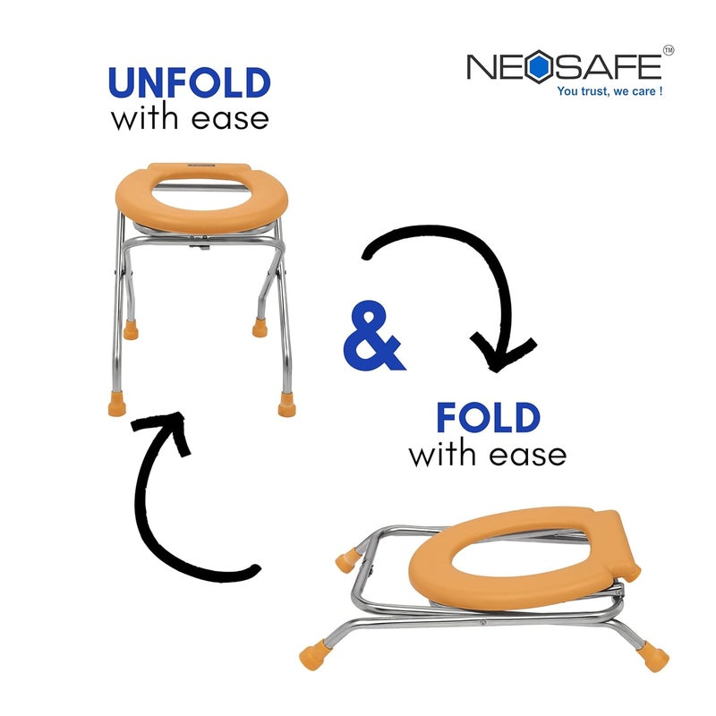 NEOSAFE Stainless Steel Premium Folding Shower Bathing Room Commode Stool Indian Toilet Seat for Elderly Disabled Man and Pregant Women Support Safe Chair Anti-Slip (Orange) - Image 4