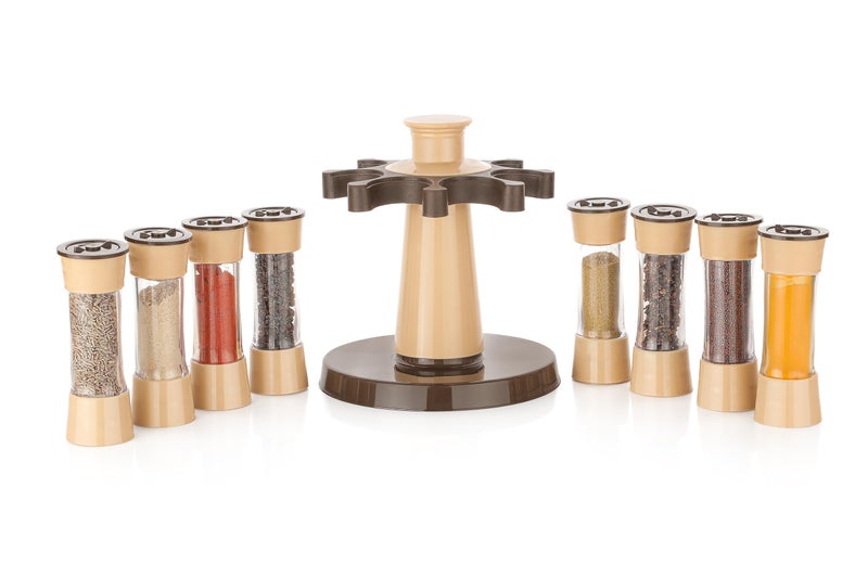 KBS Revolving Spice Rack/Masala Rack Set/Condiment Set/Spice Container 8 in 1 jar bottle Plastic 360 Rotating Multipurpose Kitchen Storage Organizer Accessories - Image 5