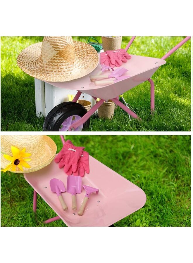 Kids Wheelbarrow Set Metal, Child Wheel Barrel Pink Easy to Assemble and Kids Gardening Tools Kit - Image 5