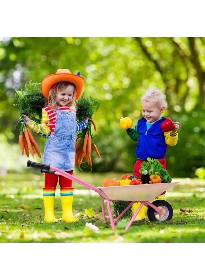 Kids Wheelbarrow Set Metal, Child Wheel Barrel Pink Easy to Assemble and Kids Gardening Tools Kit - Image 4