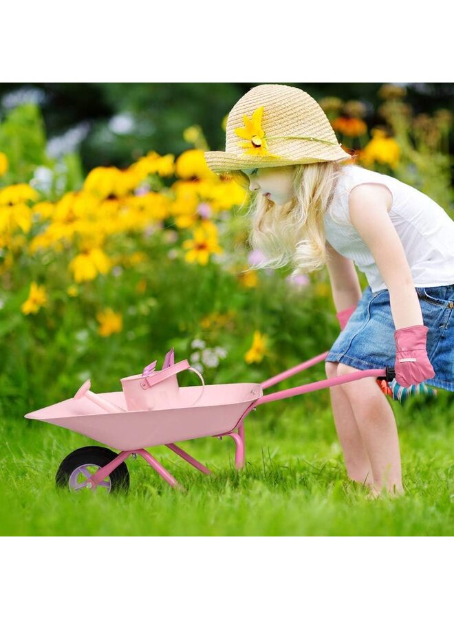 Kids Wheelbarrow Set Metal, Child Wheel Barrel Pink Easy to Assemble and Kids Gardening Tools Kit - Image 2