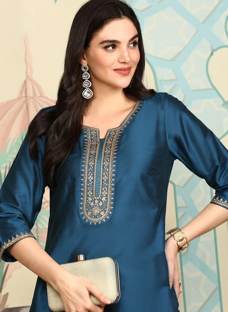 ISHIN  Women Navy Poly Viscose Kurta Sets for Women | Best Price UAE