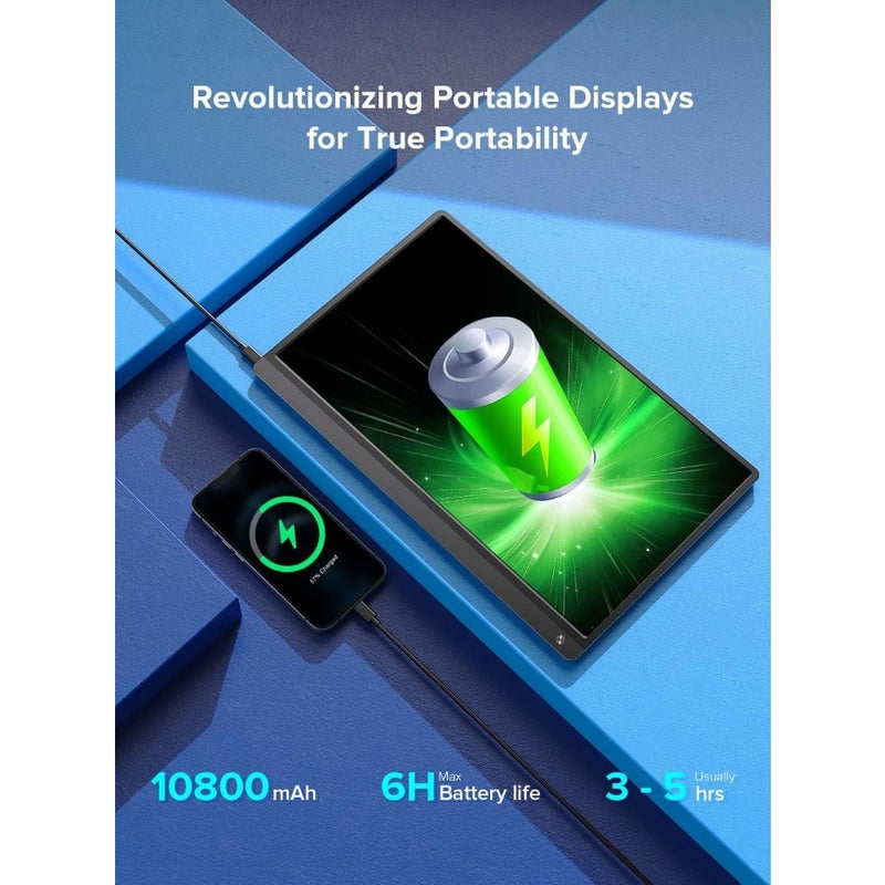 Portable 120Hz touchscreen monitor for gaming and laptops: FHD 1080P IPS display, 10800mAh battery, HDMI USB-C connectivity, black aluminum alloy housing, ultra-slim design - Image 4