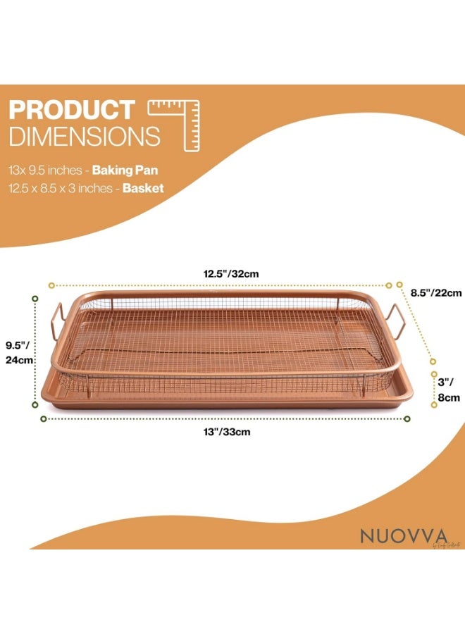 Non-Stick Oven Crisper with Raised Mesh Frying Basket - Rectangular Copper Mesh Roasting and Baking Tray Non-Stick Raised Roasting Basket, 2-Piece Detachable Oven Roasting Set - Roasting Tray with Fat Drainer - 2-in-1 Roasting and Oil Draining Tray - Image 3