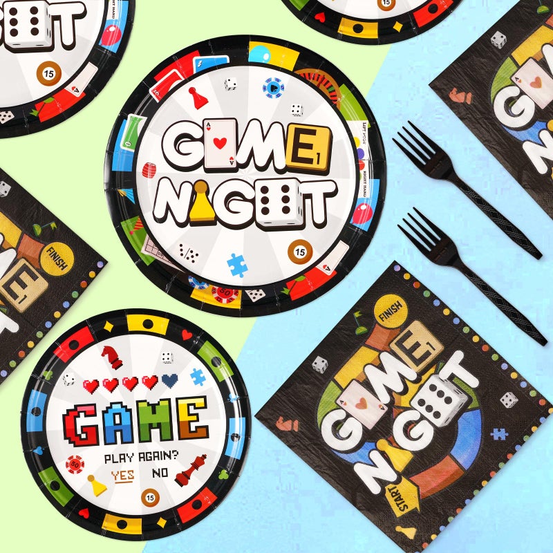 Grencian 96Pcs Family Game Night Party Supplies Family Game Plates and Napkins Disposable Gaming Paper Tableware Set for Birthday Kids Adults Gaming Night Party Decorations, Serves 24 - Image 4