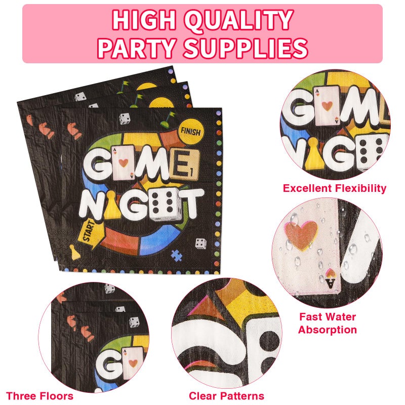 Grencian 96Pcs Family Game Night Party Supplies Family Game Plates and Napkins Disposable Gaming Paper Tableware Set for Birthday Kids Adults Gaming Night Party Decorations, Serves 24 - Image 3
