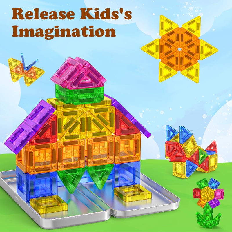 Landtaix Mini Magnetic Tiles Travel Magnetic Tiles with Iron Box,42PCS Magnet Building Block Set Travel Toys for Kids Ages 3+,Educational Portable Magnet Toys Gifts for Toddlers Boys & Girls Christmas Birthday - Image 3