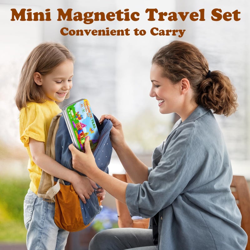 Landtaix Mini Magnetic Tiles Travel Magnetic Tiles with Iron Box,42PCS Magnet Building Block Set Travel Toys for Kids Ages 3+,Educational Portable Magnet Toys Gifts for Toddlers Boys & Girls Christmas Birthday - Image 2