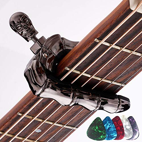 Koldot Guitar Capo Skull Capo for Acoustic and Electric Guitar Skeleton Head Ukulele Capo for Banjo Mandolin Bass and Classical Guitar Comes with 5 Picks - Image 1