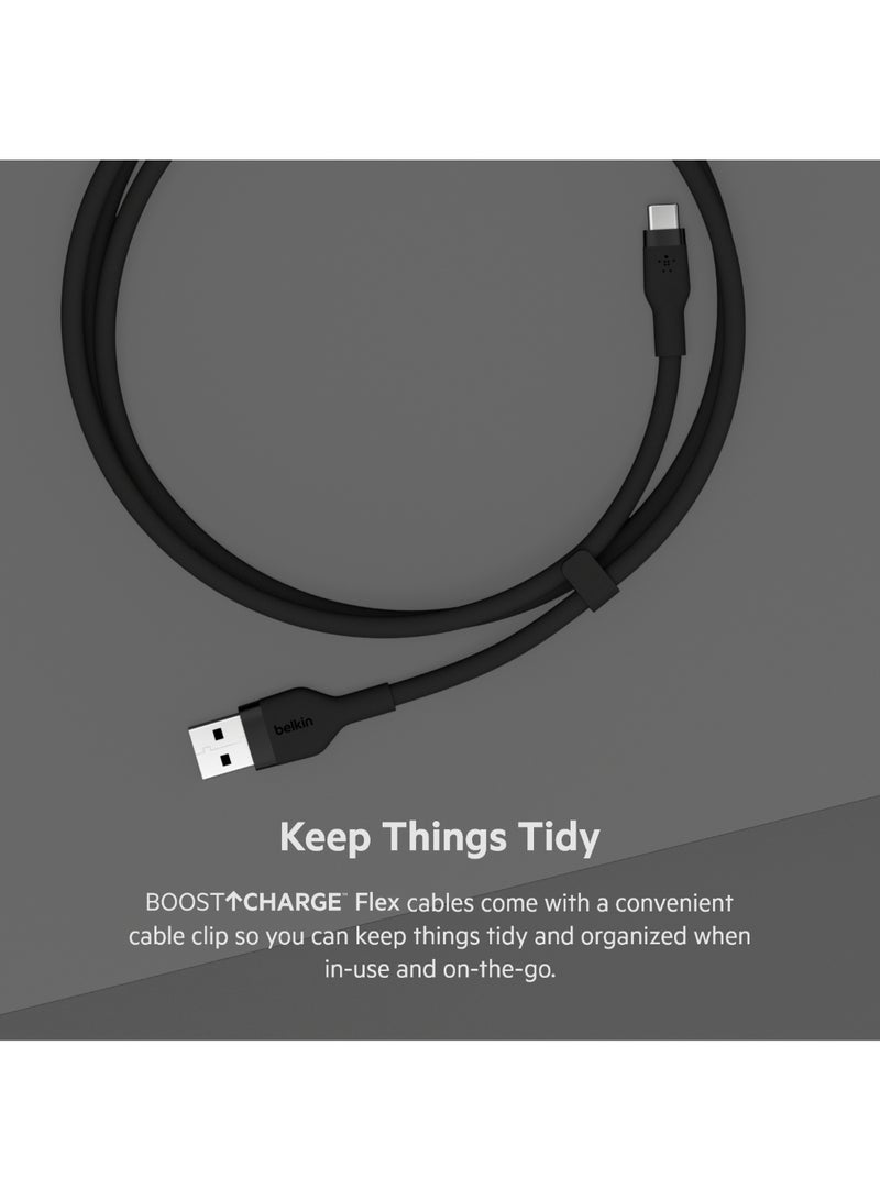 Belkin Boostcharge Flex Silicone Usb Type C To A Cable (3M/10Ft), Usb Usb-If Certified Usb-C Charging Cable For Ipad Pro, Galaxy S21, Ultra, Plus, Note 20, Pixel, And More - Black Black - Image 3