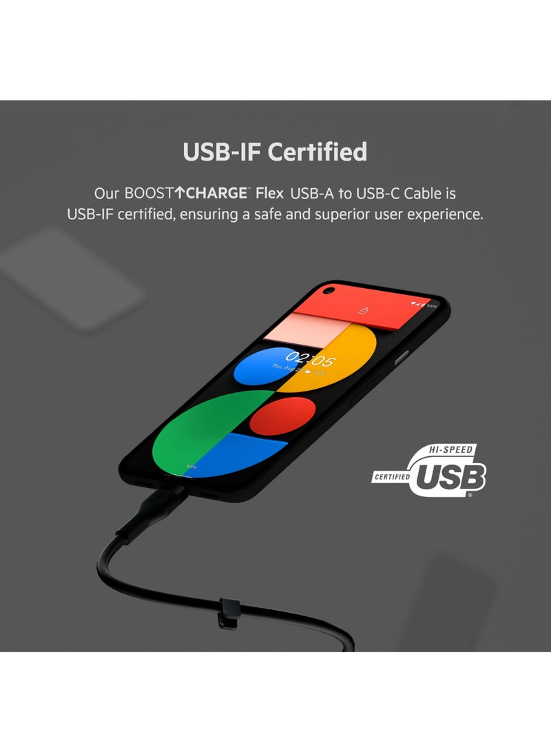 Belkin Boostcharge Flex Silicone Usb Type C To A Cable (3M/10Ft), Usb Usb-If Certified Usb-C Charging Cable For Ipad Pro, Galaxy S21, Ultra, Plus, Note 20, Pixel, And More - Black Black - Image 2