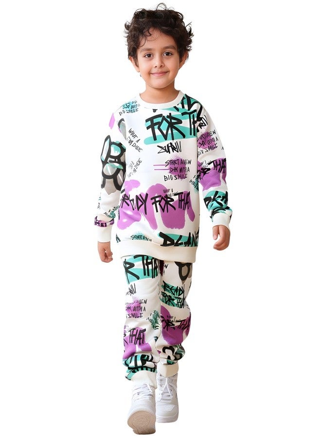 انثريلو طقم رياضي مريح للأولاد من أنثريلو | الخامة: صوف | طقم رياضي من الصوف للأولاد برقبة دائرية - أبيض، مقاس 5-6 سنوات - Image 1