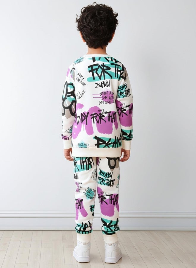 انثريلو طقم رياضي مريح للأولاد من أنثريلو | الخامة: صوف | طقم رياضي من الصوف للأولاد برقبة دائرية - أبيض، مقاس 5-6 سنوات - Image 3