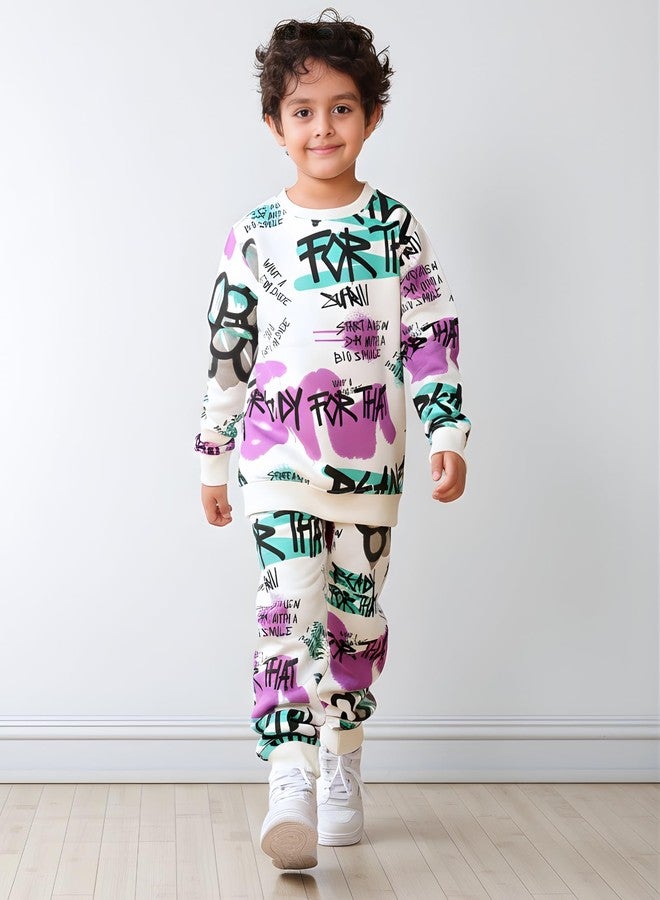 انثريلو طقم رياضي مريح للأولاد من أنثريلو | الخامة: صوف | طقم رياضي من الصوف للأولاد برقبة دائرية - أبيض، مقاس 5-6 سنوات - Image 2