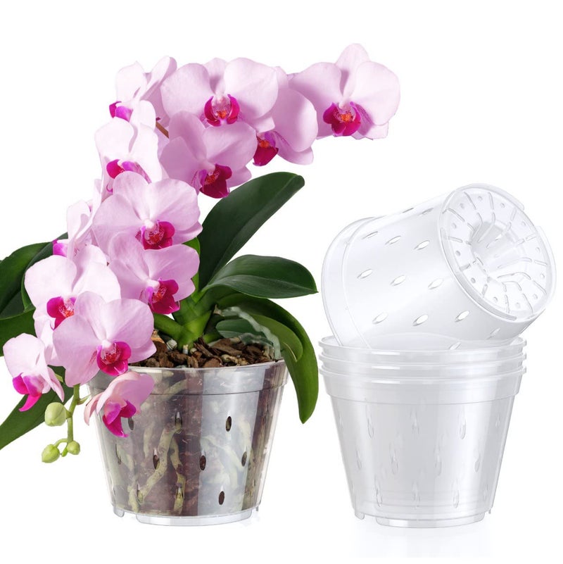 ELIT ORCHID Orchid Pots with Holes Cymbidium Phalaenopsis Orchid Pot Indoor Clear Plastic Vanda Plant Pots Set (5.5 inch) 140 mm - Image 1