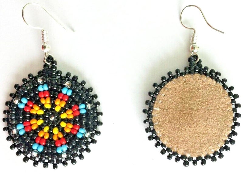 BeadsCorner Handmade Cute Seed Beaded Earrings 1.2 Round (Black) - Image 3