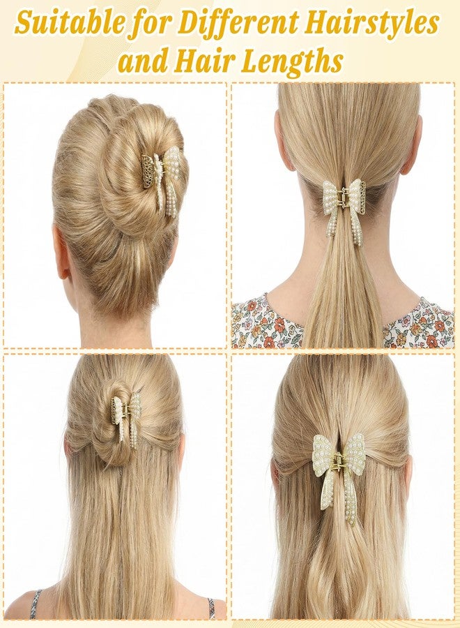 Matwsec Bow Hair Clips Bow Pearl Claw Clips for Women Small Cute Gold Hair Claw Barrettes Pearl Accessories for Women and Girls Metal Hairclip Non Slip Jaw Hairpins (Pack of 2) - Image 4