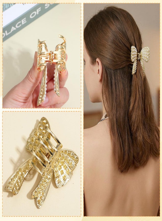 Matwsec Bow Hair Clips Bow Pearl Claw Clips for Women Small Cute Gold Hair Claw Barrettes Pearl Accessories for Women and Girls Metal Hairclip Non Slip Jaw Hairpins (Pack of 2) - Image 5