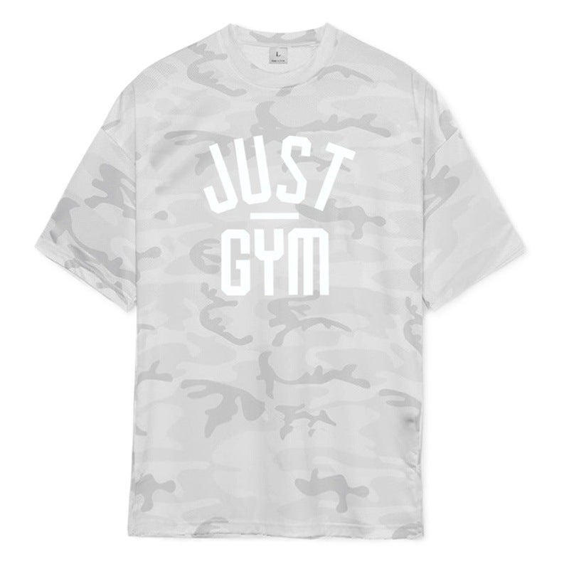 Basketball sports short sleeve fitness running loose round neck plus size training clothes Bodybuilding Muscle quick-drying camouflage T-shirt - Image 2