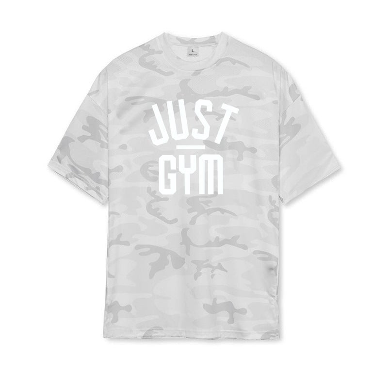 Basketball sports short sleeve fitness running loose round neck plus size training clothes Bodybuilding Muscle quick-drying camouflage T-shirt - Image 1