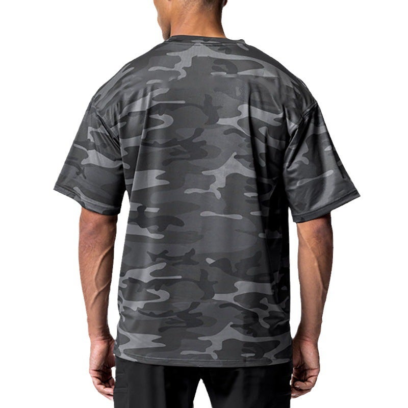 Basketball sports short sleeve fitness running loose round neck plus size training clothes Bodybuilding Muscle quick-drying camouflage T-shirt - Image 4