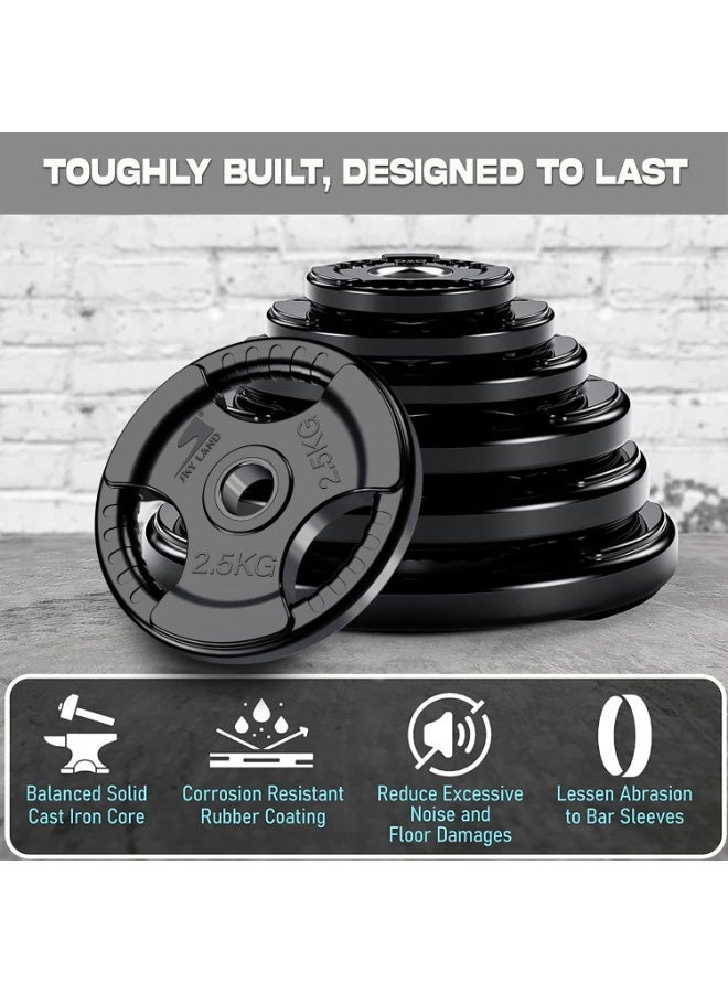 SKY LAND Olympic Weight Plates with Rubber Finish 2’’ Opening and Tri-Grips, Black Barbell Plates Discs in Single for Lifting and Strength Training, Solid Cast Iron Core Weights, 5kg EM-9264-5 - Image 2
