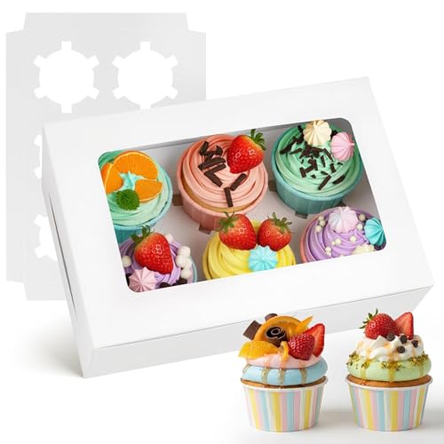 VGOODALL 6PCS White Cupcake Boxes 6 Count Cupcake Containers with Window Holding 36 Pastry Box for Birthday Holiday Party Bakery Supplies - Image 1