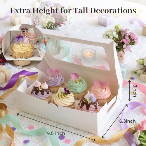 VGOODALL 6PCS White Cupcake Boxes 6 Count Cupcake Containers with Window Holding 36 Pastry Box for Birthday Holiday Party Bakery Supplies - Image 3