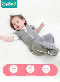 Bybeo Baby Swaddle Blanket Sack with Arms Free Design, Transition to Arm Freedom Wearable for Newborn Girl and Boy, Medium 100% Breathable Cotton 3-6Months, Grey Color  - Image 2