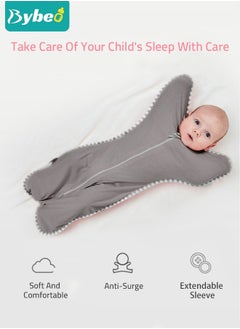 Bybeo Baby Swaddle Blanket Sack with Arms Free Design, Transition to Arm Freedom Wearable for Newborn Girl and Boy, Medium 100% Breathable Cotton 3-6Months, Grey Color  - Image 4