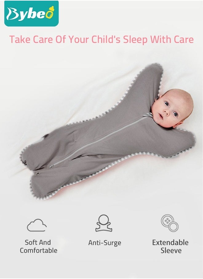 Bybeo Baby Swaddle Blanket Sack with Arms Free Design, Transition to Arm Freedom Wearable for Newborn Girl and Boy, Medium 100% Breathable Cotton 3-6Months, Grey Color  - Image 4