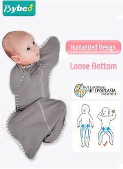 Bybeo Baby Swaddle Blanket Sack with Arms Free Design, Transition to Arm Freedom Wearable for Newborn Girl and Boy, Medium 100% Breathable Cotton 3-6Months, Grey Color  - Image 3