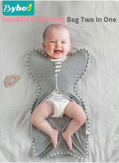 Bybeo Baby Swaddle Blanket Sack with Arms Free Design, Transition to Arm Freedom Wearable for Newborn Girl and Boy, Medium 100% Breathable Cotton 3-6Months, Grey Color  - Image 5