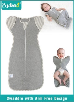 Bybeo Baby Swaddle Blanket Sack with Arms Free Design, Transition to Arm Freedom Wearable for Newborn Girl and Boy, Medium 100% Breathable Cotton 3-6Months, Grey Color  - Image 1