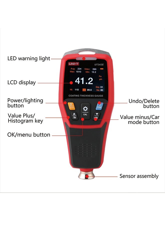 UNI-T UT343E Paint Coating Thickness Gauge Meter, Car Painting Depth Gauge for Automotive Paint Thickness Measurement Tester with USB Data - Image 5