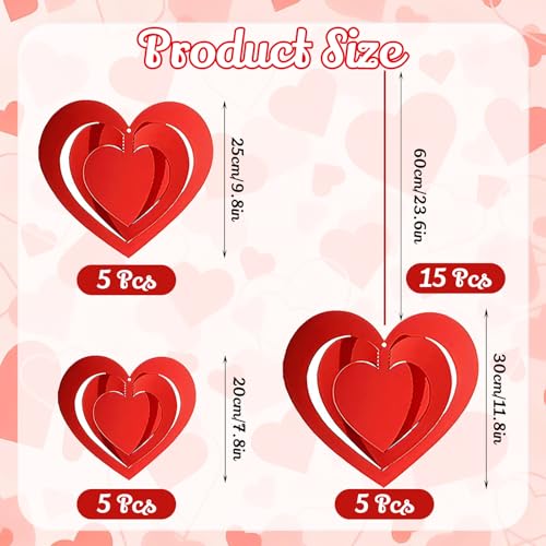 Pedel 15 Pieces Valentines Day Heart Swirl, 3D Red Hollowed Heart Hanging Swirls with Red Ribbon for Galentines Wedding Anniversary Engagement Party Decoration - Image 5