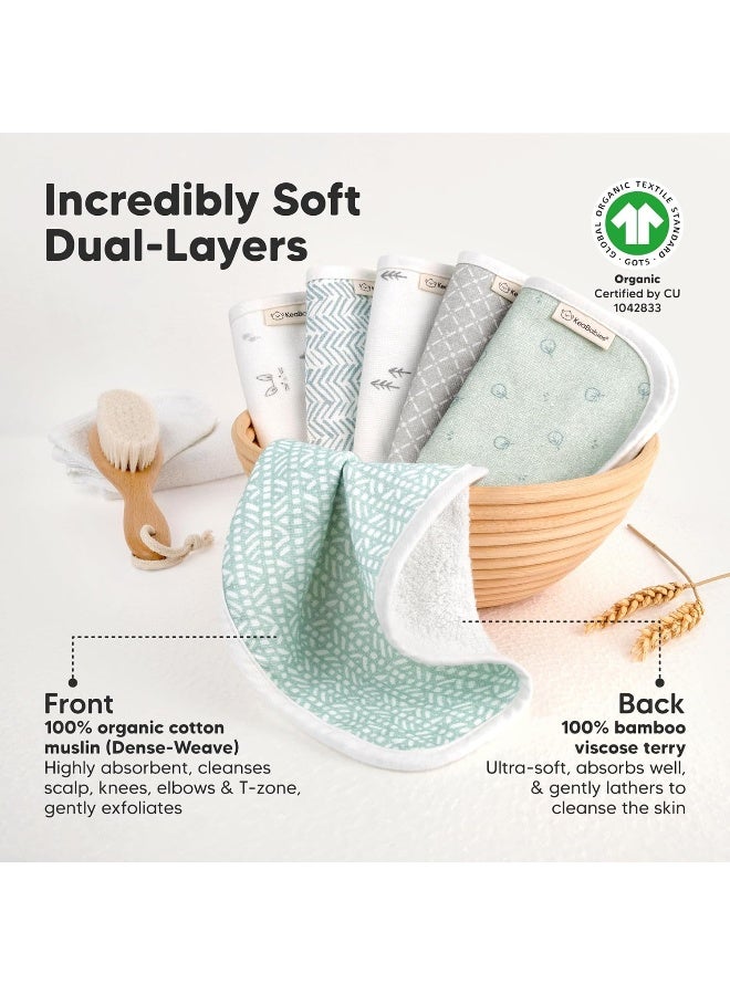 KeaBabies 6-Pack Cotton Baby Washcloths for Newborn - Organic Cotton Muslin Soft Wash Cloths for Babies, Infant, Kids, Toddler Towels for Boy, Girl, Super Absorbent Face Cloths, Scratch-Free Baby Rags (Nordic) - Image 2