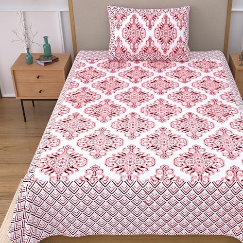 EasyGoods® 100% Pure Cotton Jaipuri Bedsheet with Pillow Covers | Soft & Breathable Fabric | Traditional Floral Print | Cotton Bedsheet (Pink 5, Single) - Image 1