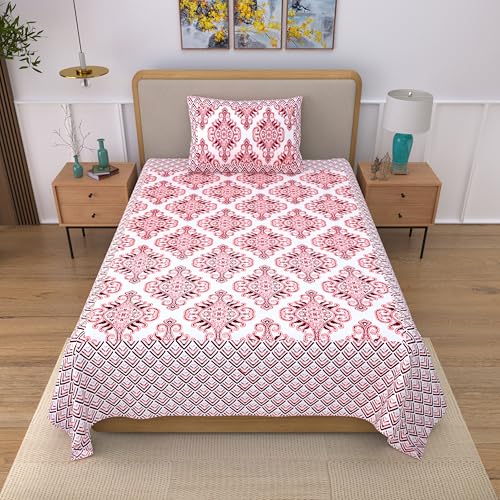 EasyGoods® 100% Pure Cotton Jaipuri Bedsheet with Pillow Covers | Soft & Breathable Fabric | Traditional Floral Print | Cotton Bedsheet (Pink 5, Single) - Image 2