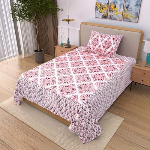 EasyGoods® 100% Pure Cotton Jaipuri Bedsheet with Pillow Covers | Soft & Breathable Fabric | Traditional Floral Print | Cotton Bedsheet (Pink 5, Single) - Image 3