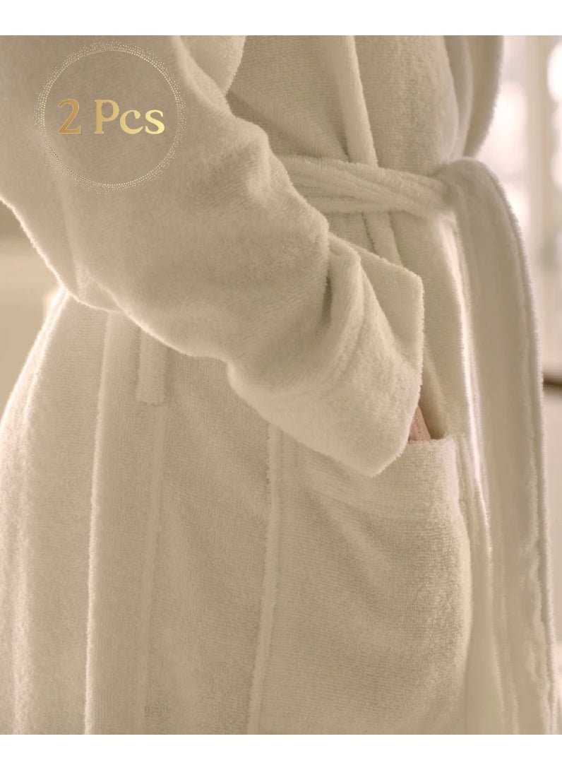 MAXQON Pack Of 2 - Bathrobes (Unisex) - 100% Cotton Terry Highly Absorbent Super Soft Bathrobes For Women & Men- Adult Size, Color White  - Image 1